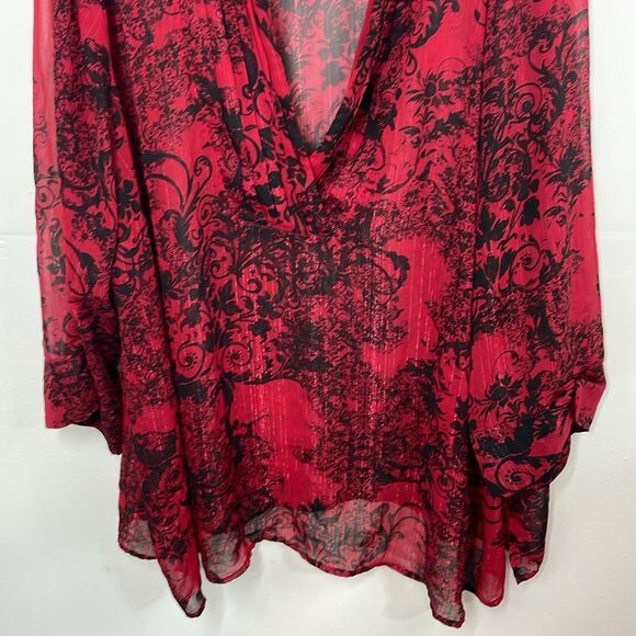 Catherines Red and Black Oversized Blouse pullover v neck sheer size 4X - Picture 3 of 12